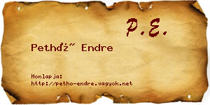 Pethő Endre névjegykártya